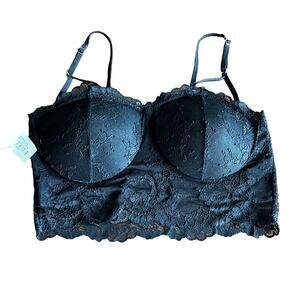Black Lace Bra Cropped Camisole Juniors Sz Small/Medium Padded Adjustable Strap